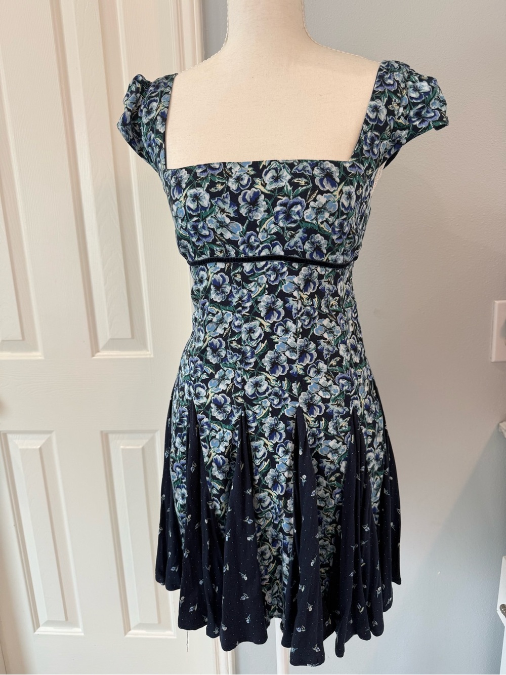 Free People || Ponderosa Navy Floral Square-Neck Mini Dress